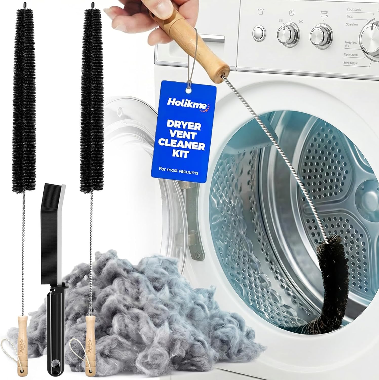 3 Pcs Dryer Vent Cleaner Kit, 304 Stainless Steel Replacement Lint Brush for Clothes Dryer Vent Trap, Cleaning Brush & Flexible Crevice Tool