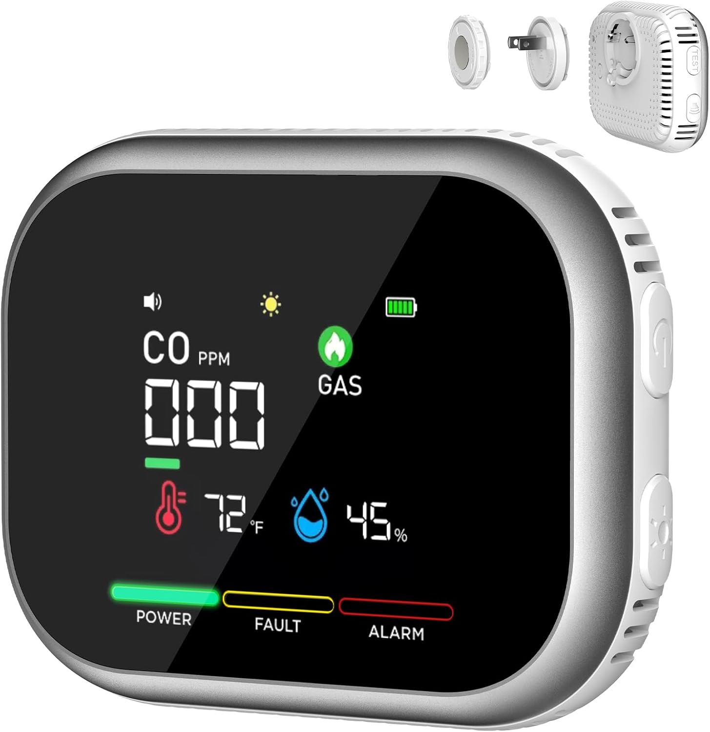 6-in-1 Portable Environment Detector with HD Display Temperature Humidity,Plug in &Magnetic Mount,Built-in Battery