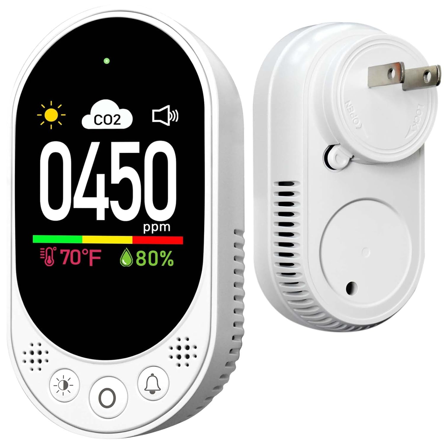 Upgraded CO2 Detector Plug in Wall Design,3 in 1 Air Quality Detector(Temp, Humidity and CO2 Value)