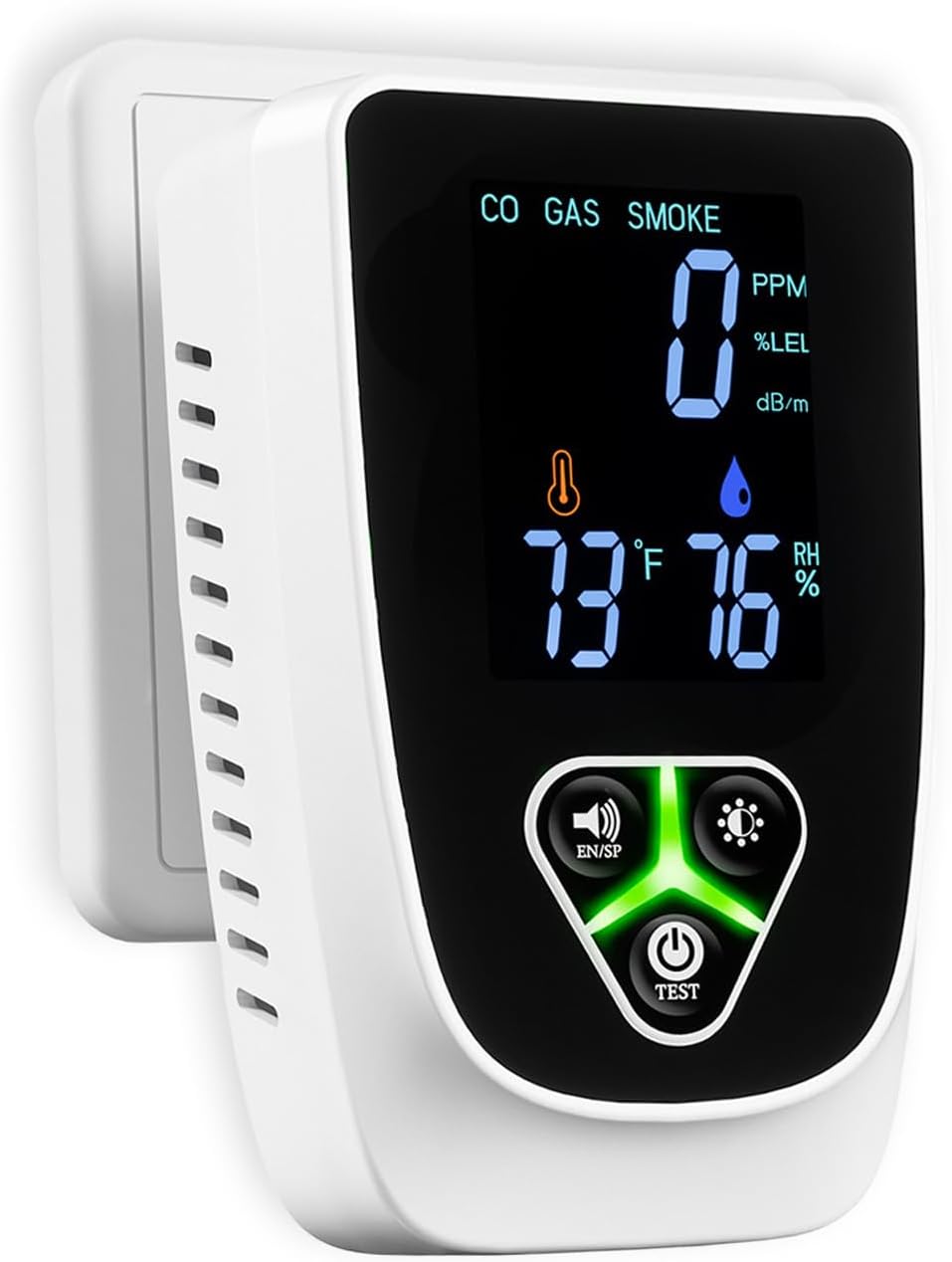 Portable 5-in-1 Carbon Monoxide Detector, Plug-in Smoke & Natural Gas Alarm with Temperature & Humidity Display, CO Detector with LED Screen, Sound