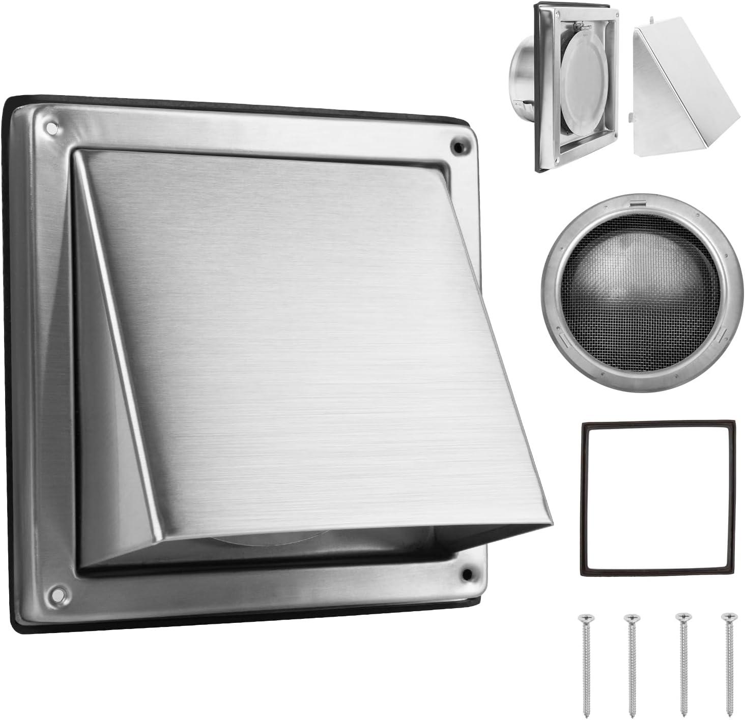 4 Inch Dryer Vent Cover Outside Stainless Steel Wall Vent with Removable Cover and Insect Screen Mesh (Includes Installation)