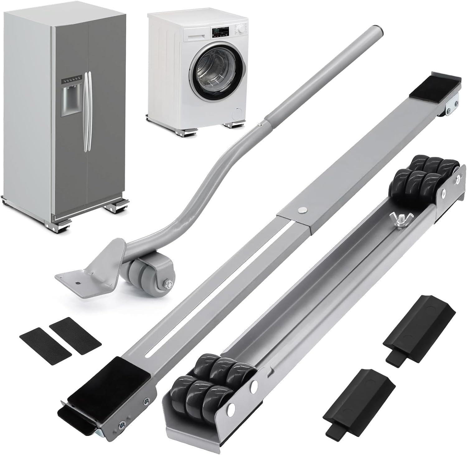 Appliance Rollers with Upgraded Furniture Lifter Tools, Extendable Appliance Heavy Duty-Gray