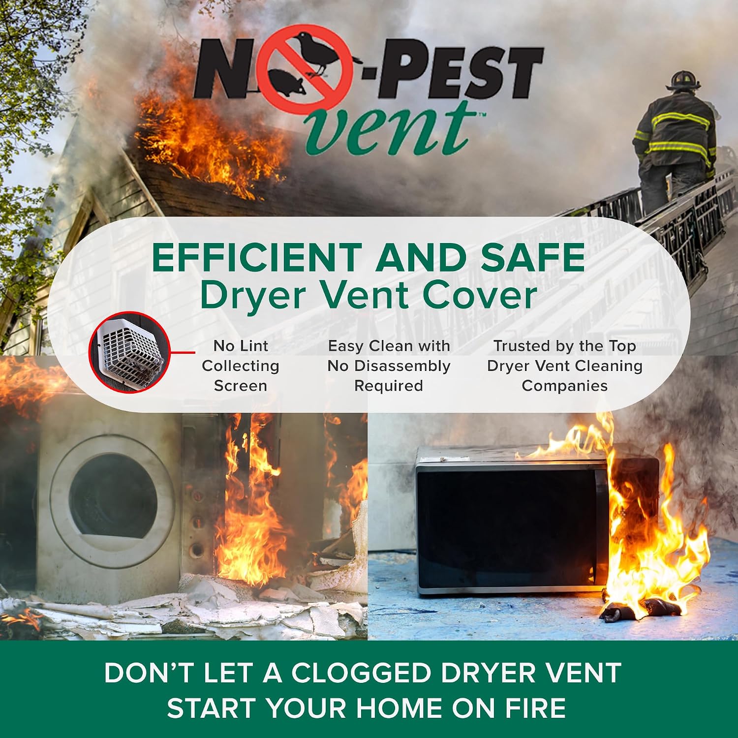 Dual Door Dryer Vent Cover 4 Inch Outdoor, Made in USA, Highest UV-Resistant Plastic, No Lint-Collecting Screen (White, 4” Plastic Vent With Collar)