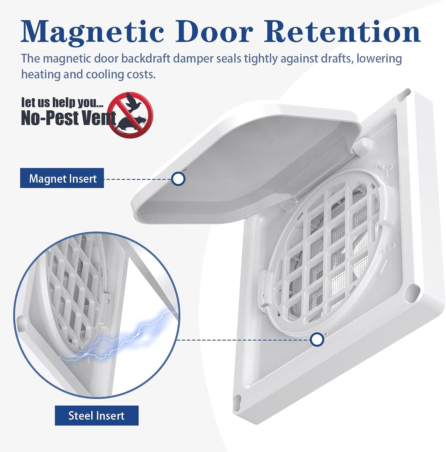 Dryer Vent Cover Outside 4 inch, Magnetic Door Design, Durable Airflow Vent with Lint Trap Screen